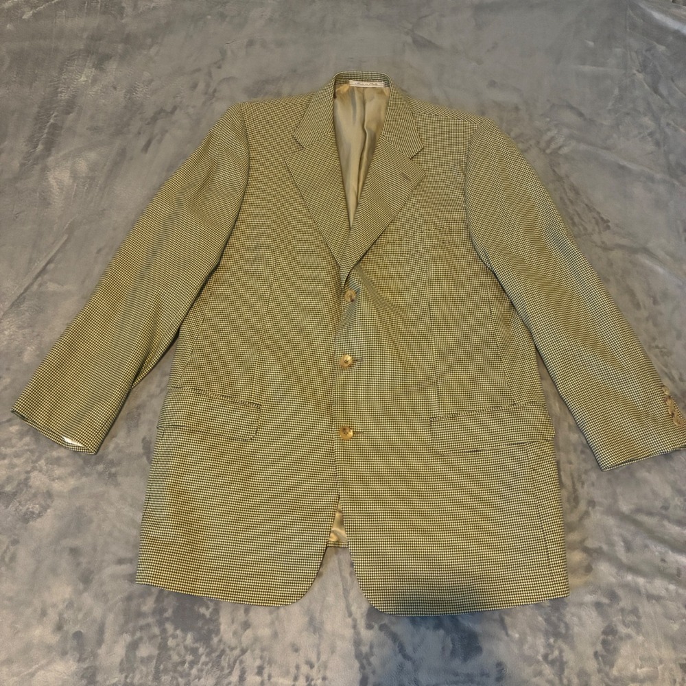 Ermenegildo Zegna Sport Coat Mens 42R Green Houndstooth Silk Wool Italy Neiman